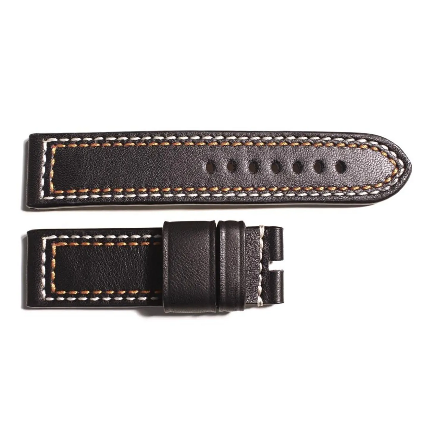 Steinhart Watches Leather Strap Black With Contrast Stitching White/Orange, Size M