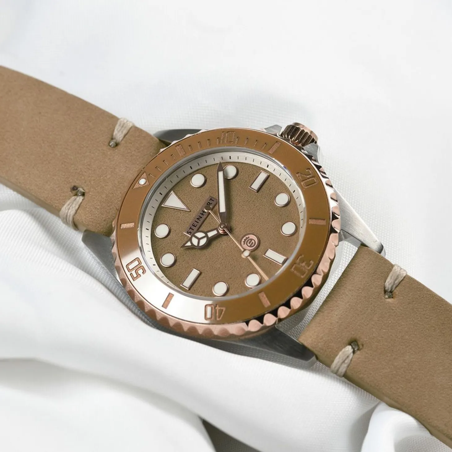 Steinhart Watches Ocean 39 Beige Ceramic Diver Watch
