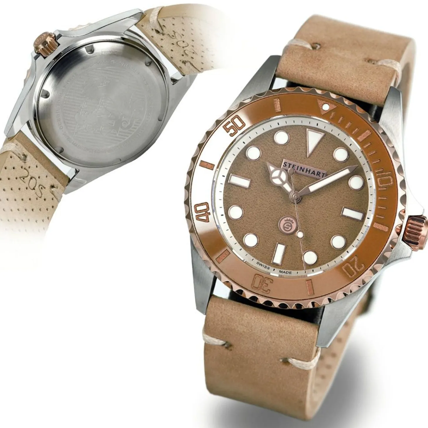 Steinhart Watches Ocean 39 Beige Ceramic Diver Watch