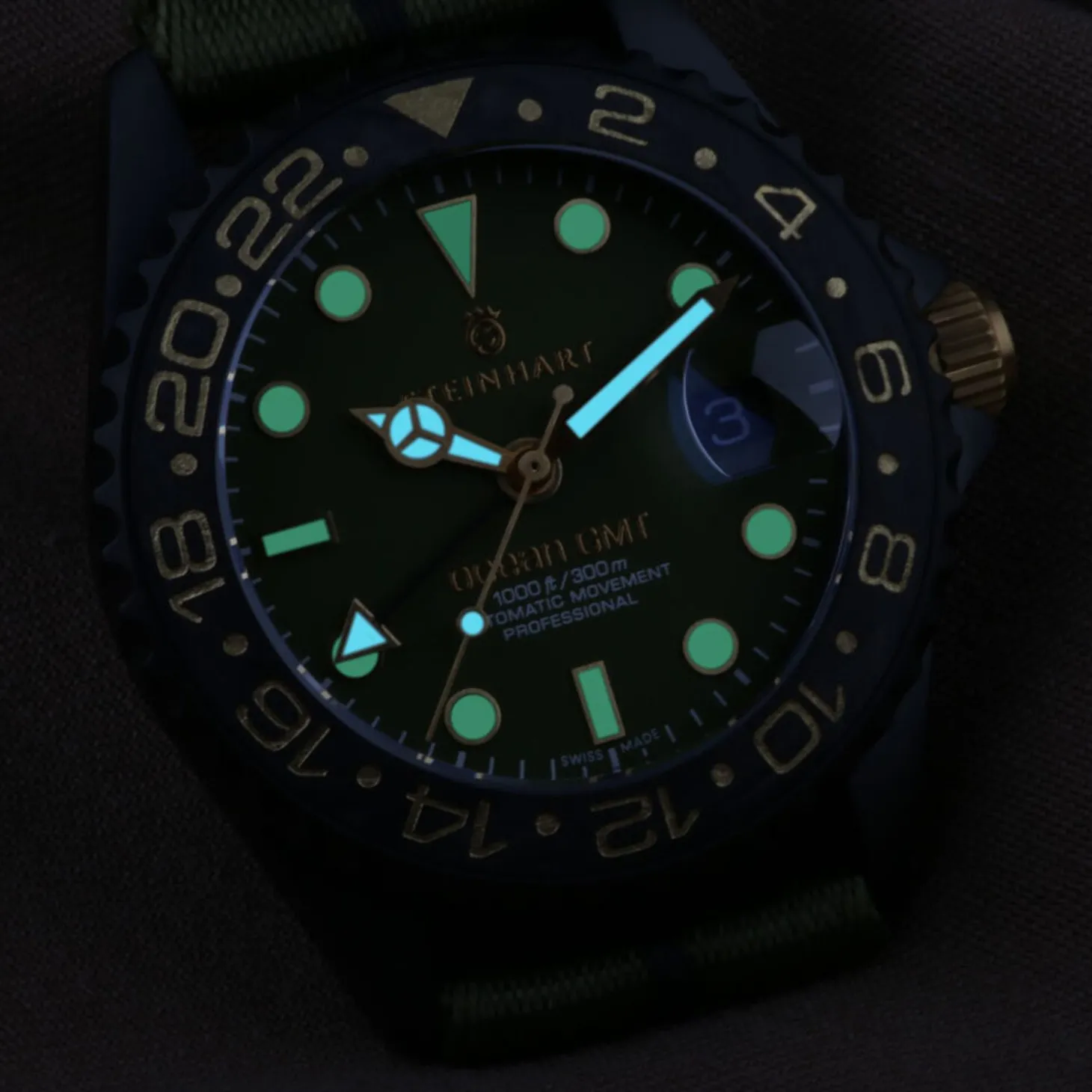 Steinhart Watches Ocean 39 Gmt Black Military Khaki Diver Watch