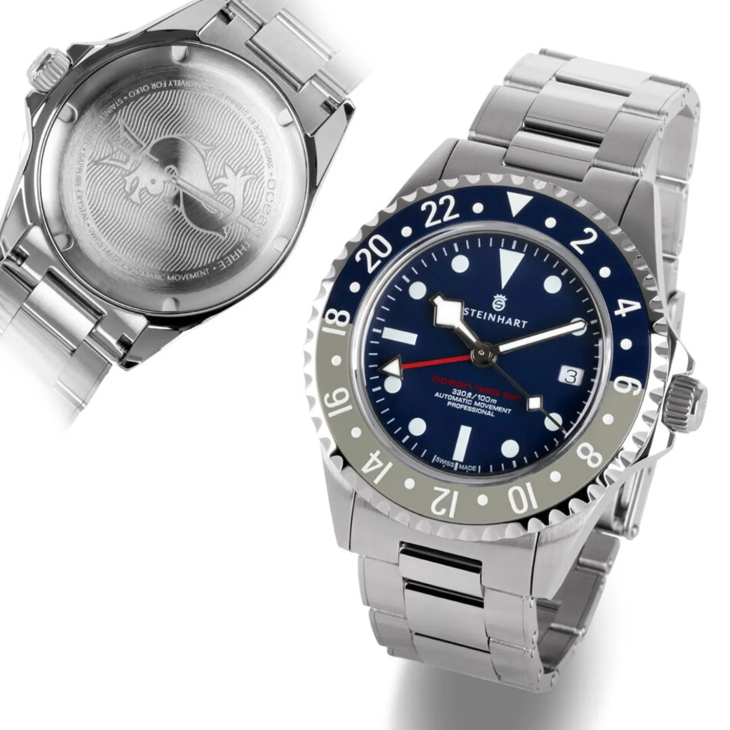 Steinhart Watches Ocean 3 Gmt Blue-Grey Ceramic