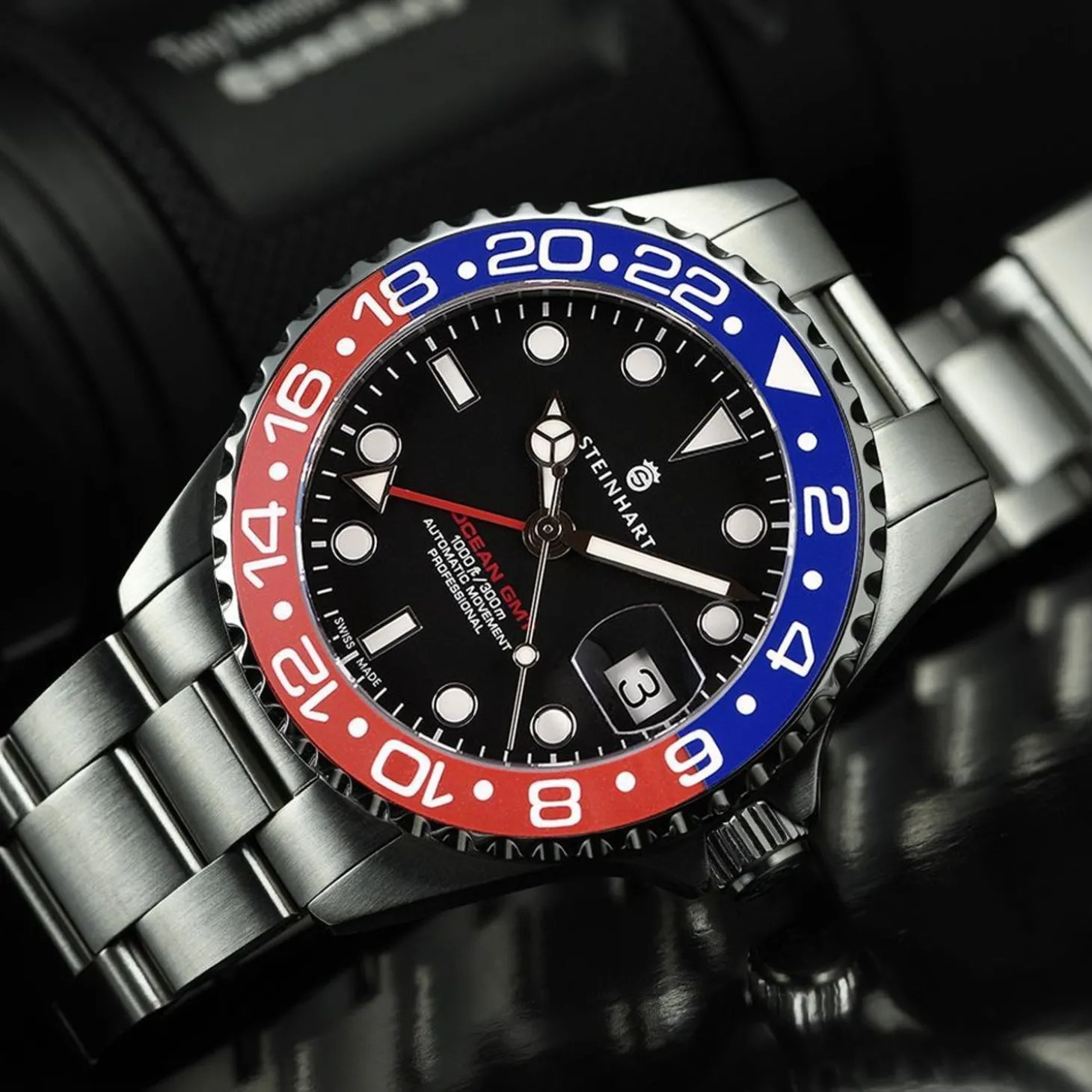 Steinhart Watches Ocean 39 Gmt Blue-Red Ceramic Diver Watch