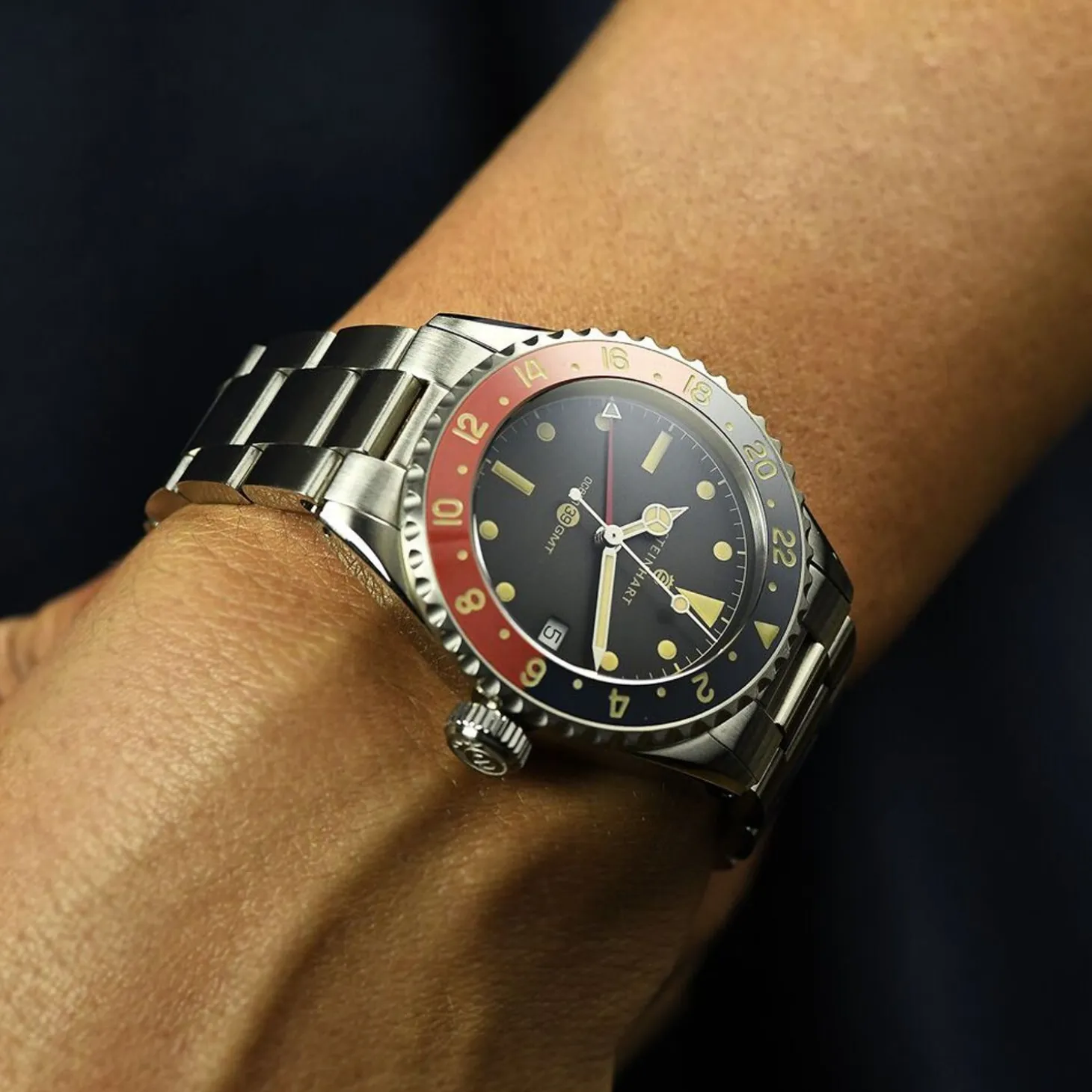 Steinhart Watches Ocean 39 Vintage Gmt Premium Blue-Red Ceramic Diver Watch