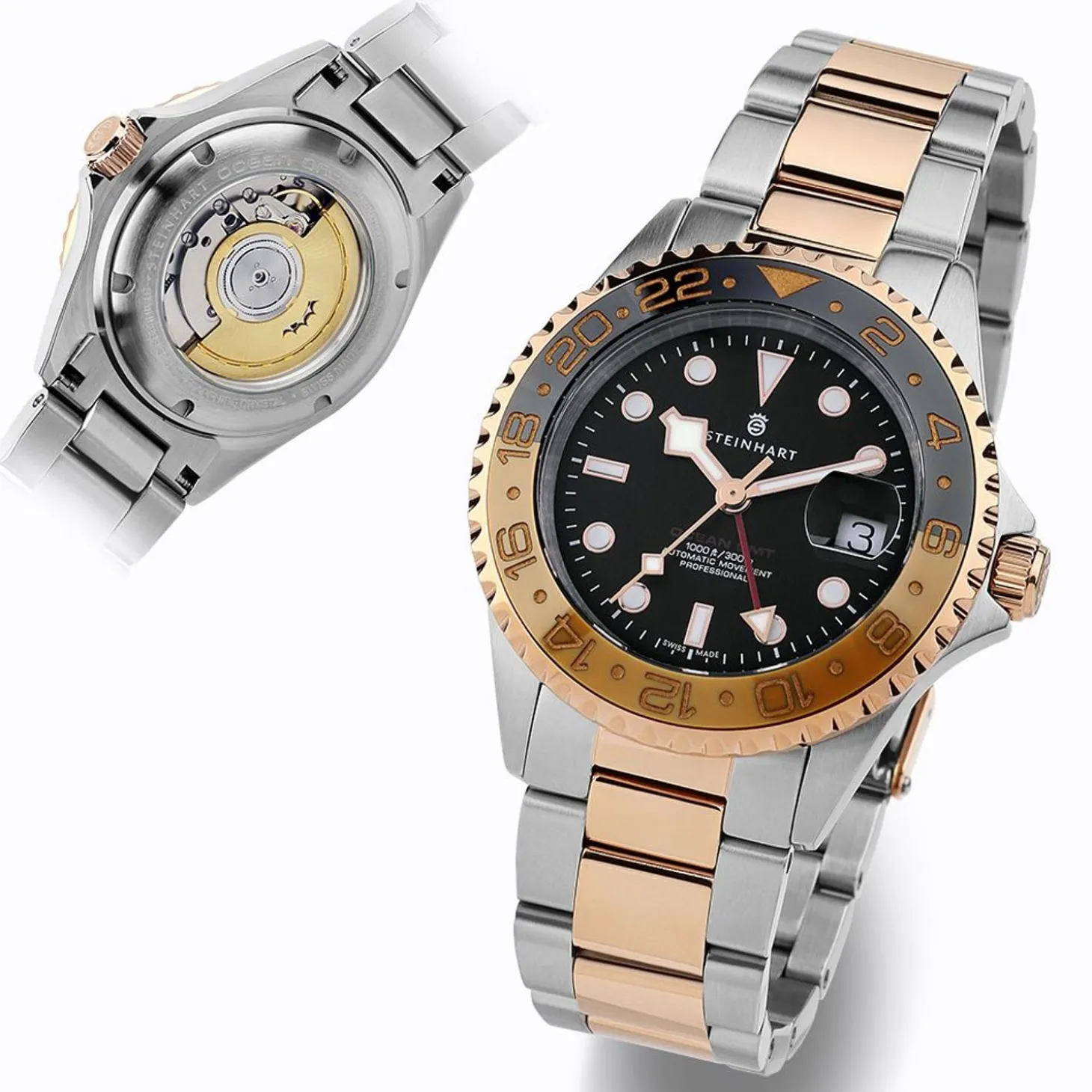 Steinhart Watches Ocean One Gmt Two-Tone Black/Khaki Diver Watch